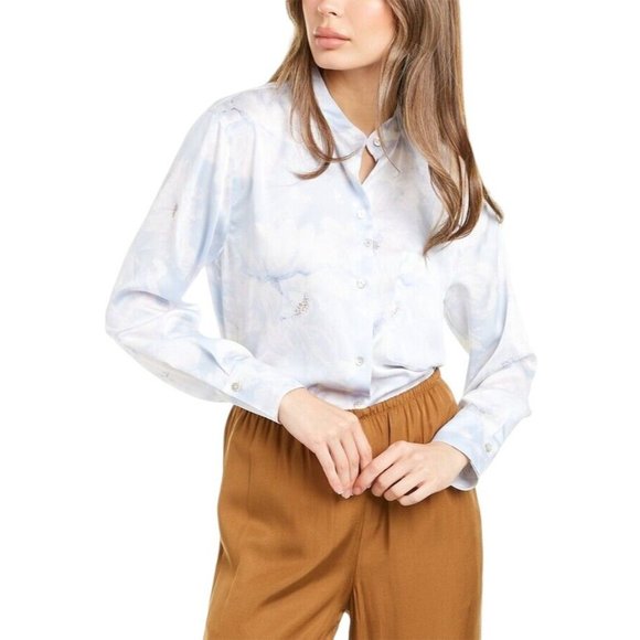 VINCE - Painted Magnolia Band Collar Blouse - V651012321 - Size L (NWOT) - Picture 1 of 12